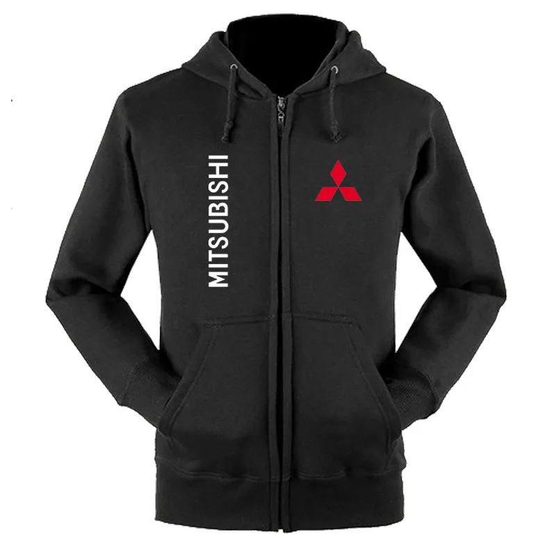 Зимние флисовые толстовки с капюшоном на молнии логотипом Mitsubishi|Мужские и