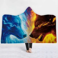 3d wolf hooded towel flannel ice fire wolves bath towel with hood adult wearable beach wrap blanket 1pc