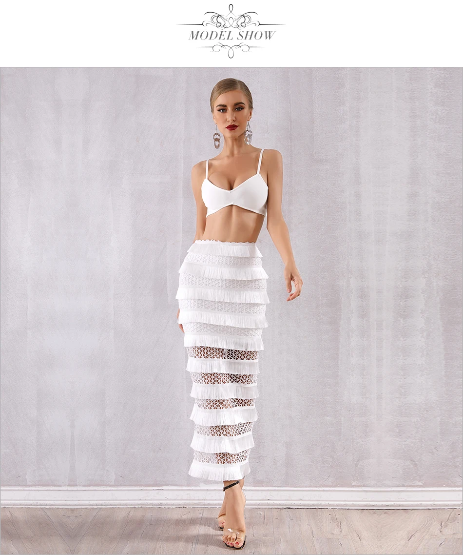 ADYCE, новинка, летние женские облегающие бандажные комплекты, Vestidos, 2 предмета, комплект на тонких бретелях, топ с кисточками, вечернее платье в стиле знаменитостей