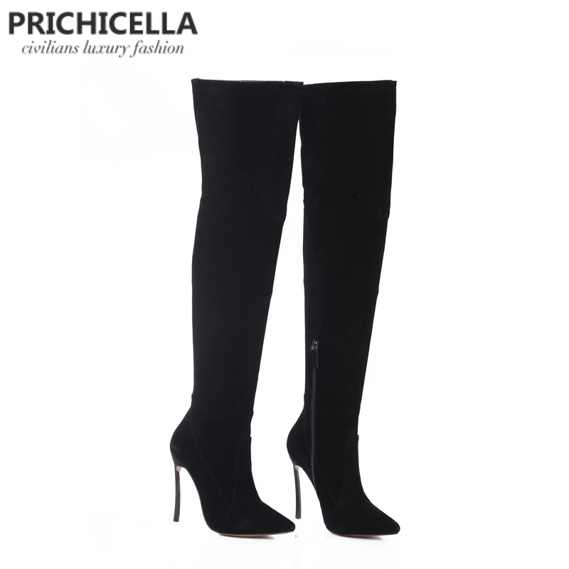 PRICHICELLA 8 см 10 см серый натуральная кожа сапоги выше колена высокие ботинки size34-42