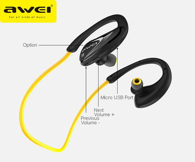 Оригинальный Awei A880BL Спорт гарнитура беспроводной Bluetooth NFC с супер басами стерео