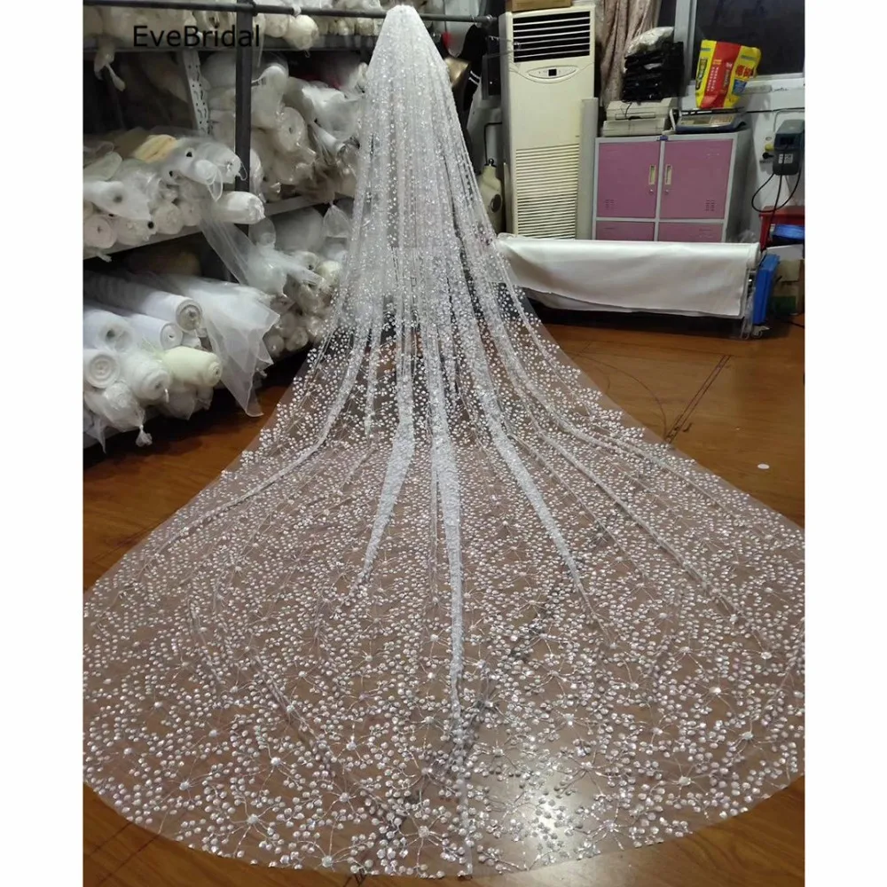 

3 Meters White Ivory Lace Cathedral Length Cut Edge Wedding Bridal Veil with Comb