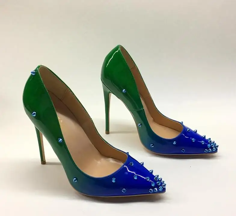 

2019 Fashion free shipping Women Lady Patent Leather spikes Poined Toe Stiletto high heel shoe pump HIGH-HEELED SHOE dress shoes