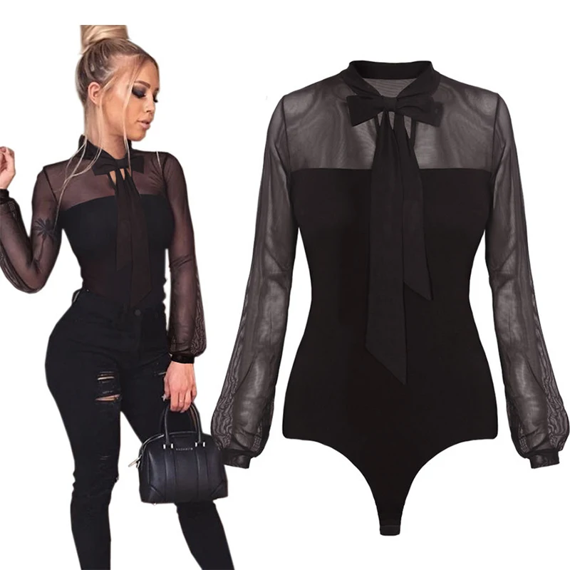 Сексуальная See Through Корректирующие боди для женщин футболка Mash бабочка воротник с