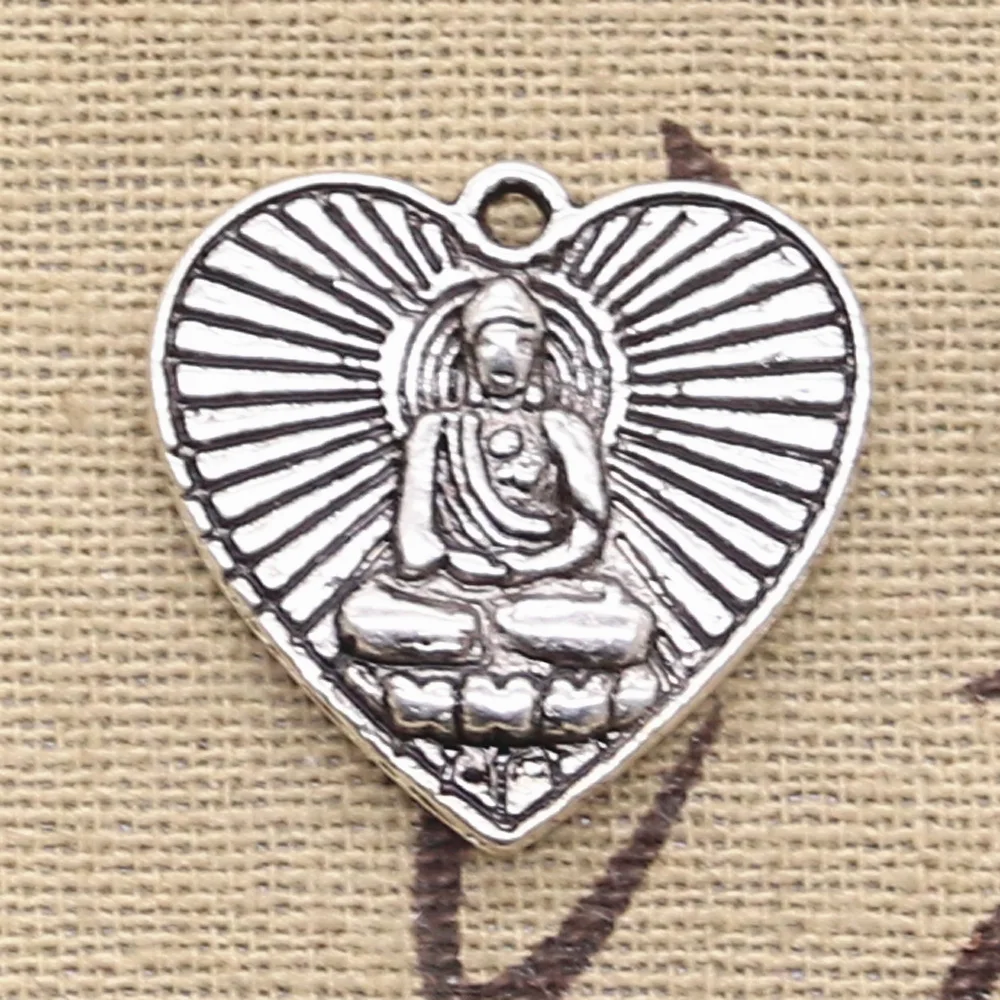 4pcs Charms Buddhism Heart Buddha 23x24mm Antique Making Pendant fit Vintage Tibetan Bronze Silver color DIY Handmade Jewelry | Украшения и