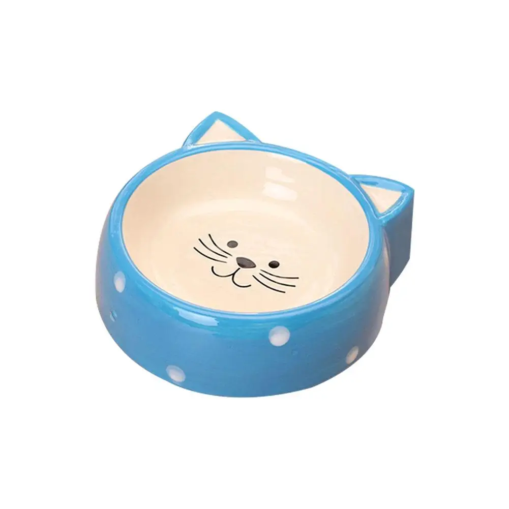 Blue Керамическая миска для домашних животных с рисунком головы кошки, миска для домашних животных, универсальная собачья миска для кошек - Цвет: Blue