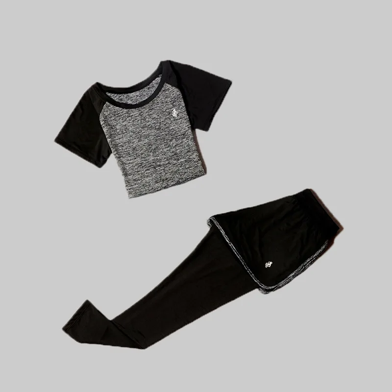 2 piece set - gray Комплект из 5 предметов, Йога для женщин, одежда, бюстгальтер для выступлений, фитнес-спорт, женская футболка для фитнеса, одежда, тренировочный комплект, спортивный костюм - Цвет: 2 piece set - gray