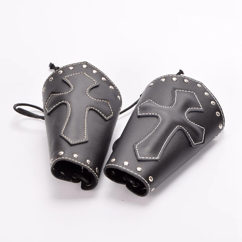 1 pair Black 1шт Мужчины Vintage Punk Крест бинты браслет браслет PU браслет для средневекового рыцаря - Цвет: 1 pair Black