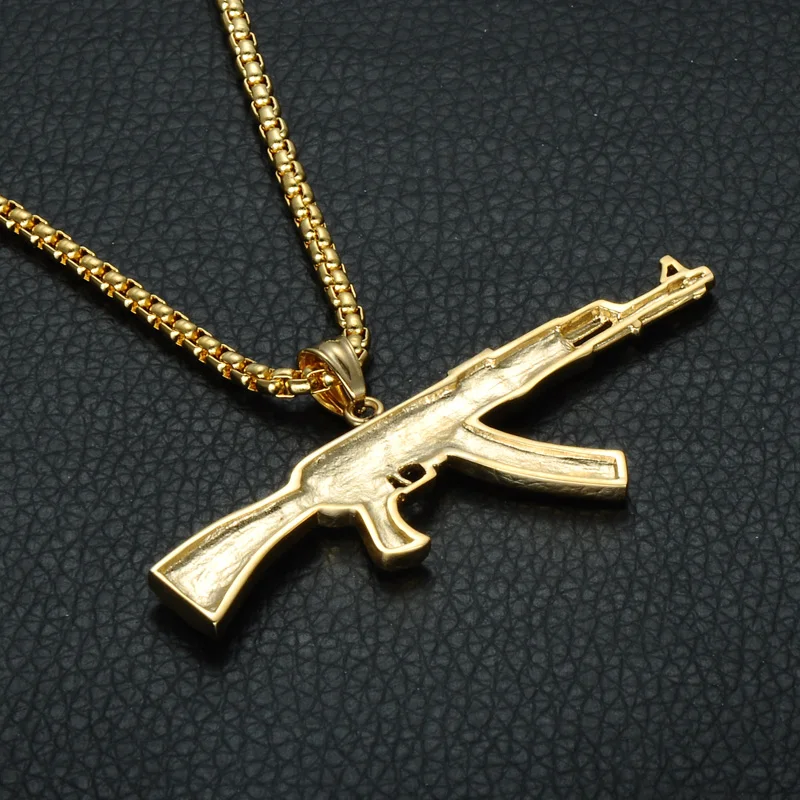 Хип-хоп, Iced Out, полностью покрытые Стразы CSGO CS GO AK47, ожерелье с подвеской в виде пистолета, блестящее золотое ожерелье из нержавеющей стали для мужчин, ювелирные изделия