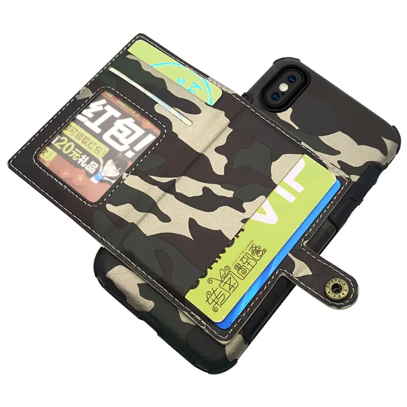 phone case for iphoneX Camouflage pattern Business wallet Card Pocket Phone Cases For iPhone X back Cover full cover sports |