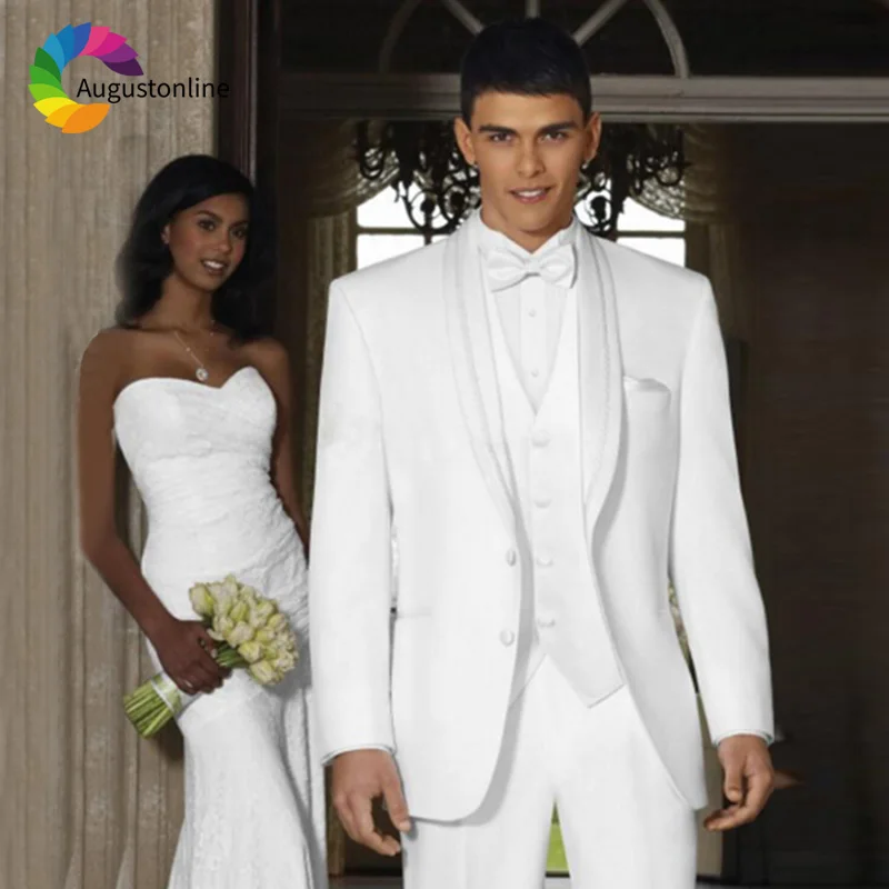 

Shawl Lapel White Men Suits For Wedding Suits Bridegroom Prom Groom Tuxedo Slim Fit Casual Best Man Blazer Jacket+Pants+Vest