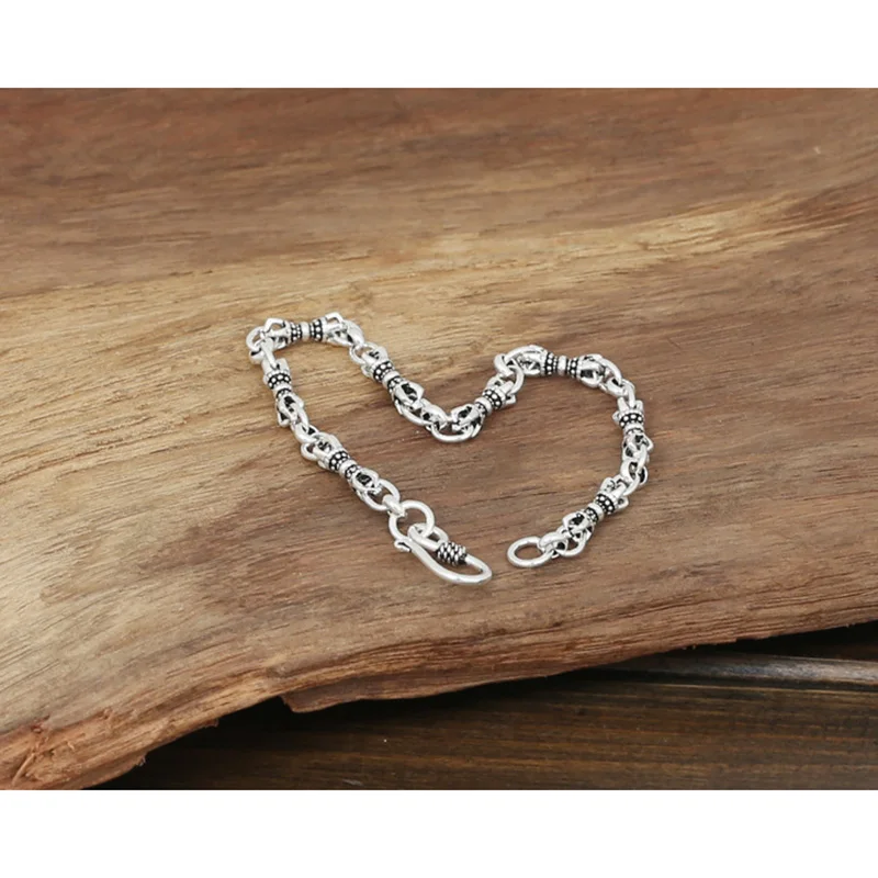 Настоящее серебро 925 проба Ваджра браслеты для мужчин 19 см Bress хорошие счастливые