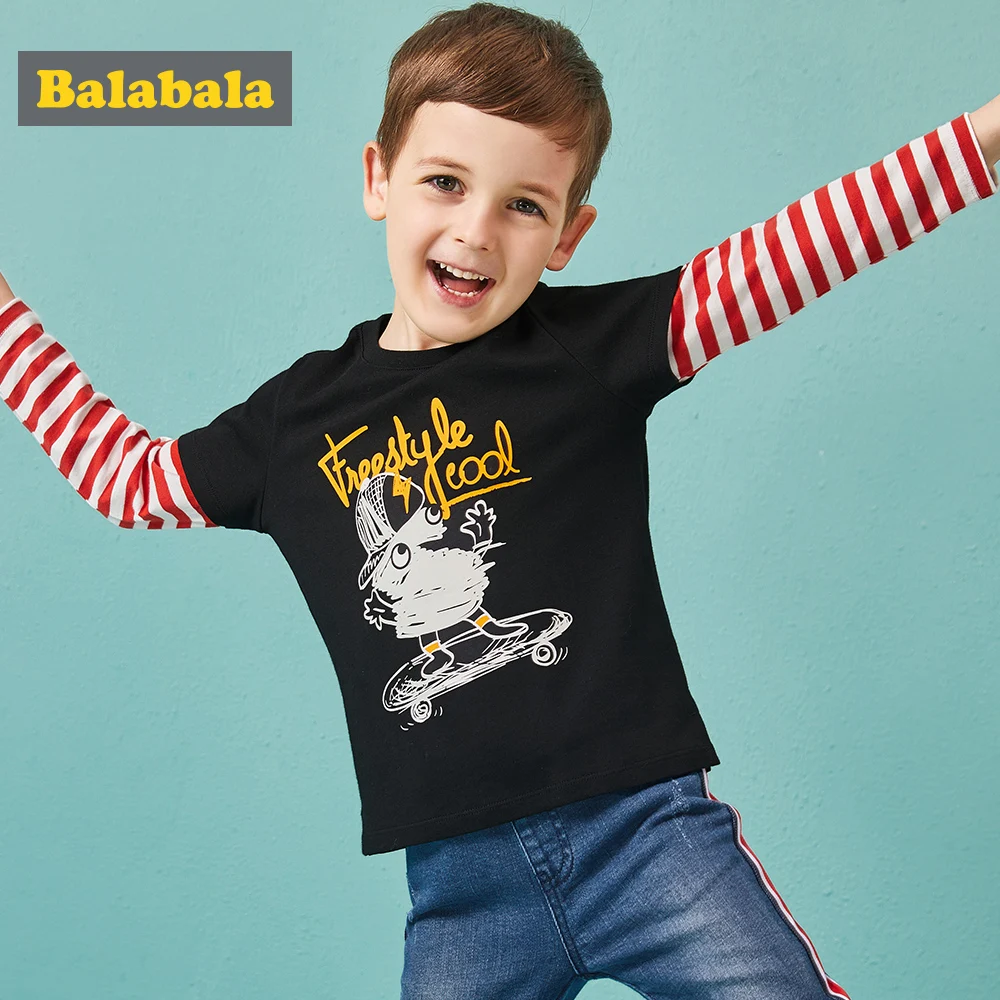 Осенняя хлопковая Футболка Balabala для мальчиков футболка с длинными рукавами
