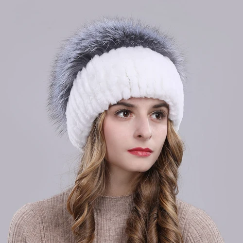 color 10 Outdoor Women Warm Soft Genuine Rex Rabbit Fur Hat Knitted Natural Real Sliver Fox Fur Caps Winter Real Rabbit Fur Beanies Hats - Цвет: color 10