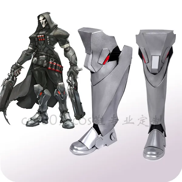 Изготовленные на заказ туфли для косплея Горячая игра OW Reaper Cos серебряные ботинки