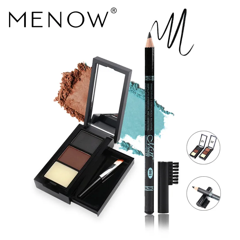 MENOW beginners make-up waterproof natural 3 color pink palette cosmetics eye makeup mirror box pencil pen booste | Красота и