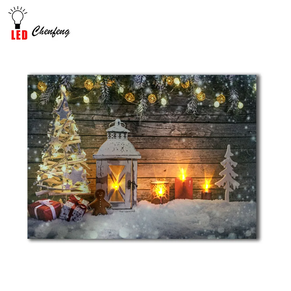 LED холст искусство настенный Декор освещенные свечи с рождественским декором