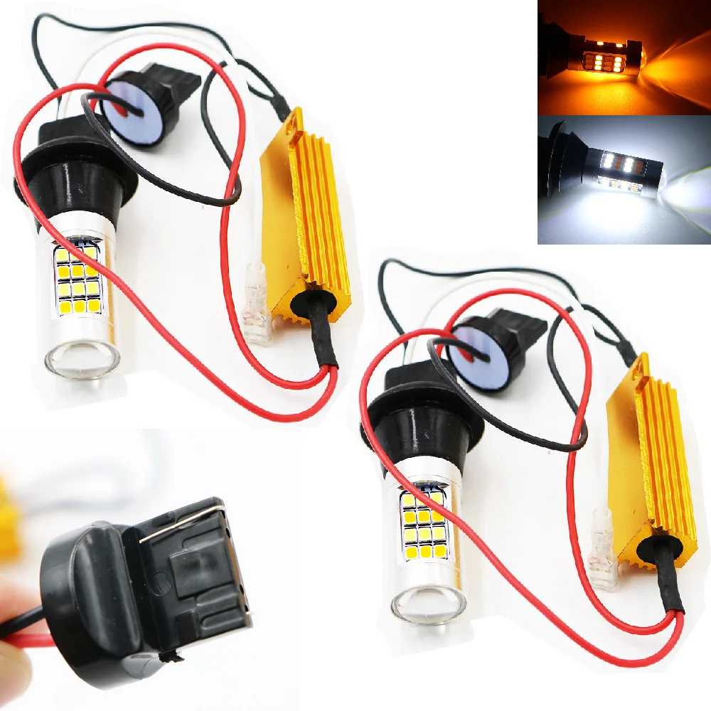 

2x T20 7440 50 Вт 2835 42SMD безошибочные светодиодсветодиодный дневные ходовые огни Canbus и Передние Сигналы поворота все в одном T20 7440 поворотники