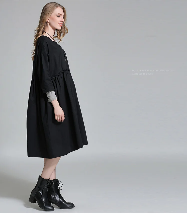 2017 весна осень плюс размер женщин Онлайн свободные платья лоскутная рукавом