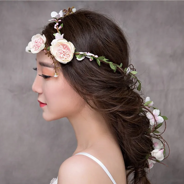 Gold White Flower Floral Crystal Pearl headband hair band Wedding Jewelry Headdress For Bride Handmade Hair Accessories | Украшения и