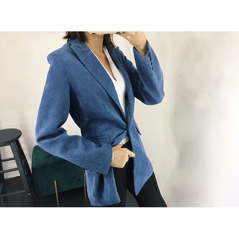 Women Autumn Red Blue Blazers Office Lady Vintage Corduroy Jacket Fashion Single Button Blazer Mujer Coat Clothes | Женская одежда - Фото №1