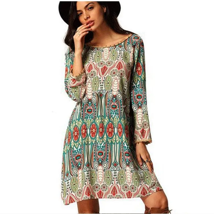 Женское Повседневное платье в национальном стиле с цветочным принтом круглым