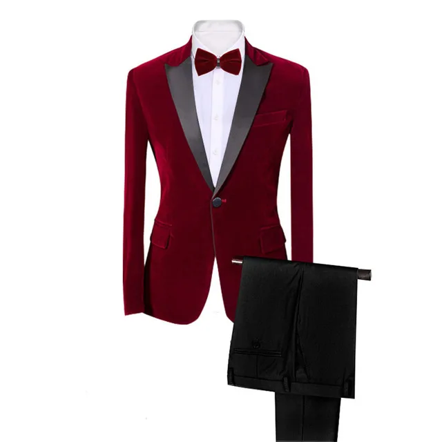 

2019 Fashion Custom Designed Men Suits Velvet Black Peak/Shawl Lapel Jacket With Black Pants For Wedding Groom Prom Tuxedos 2pcs