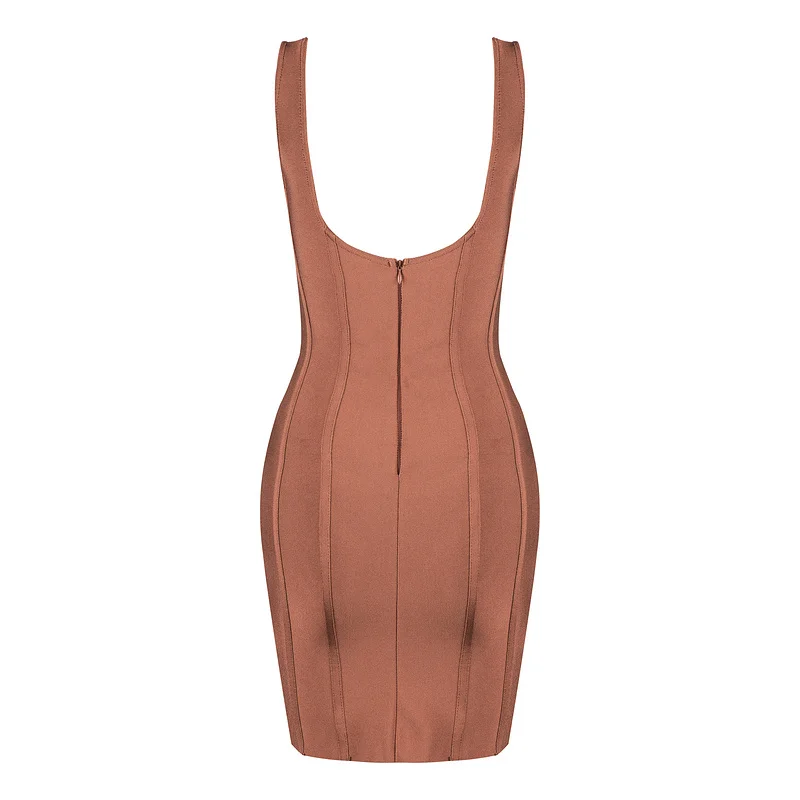 

Top Quality rayon bandage sheath bodycon dress 2019 new arrival sexy women party dress red brown