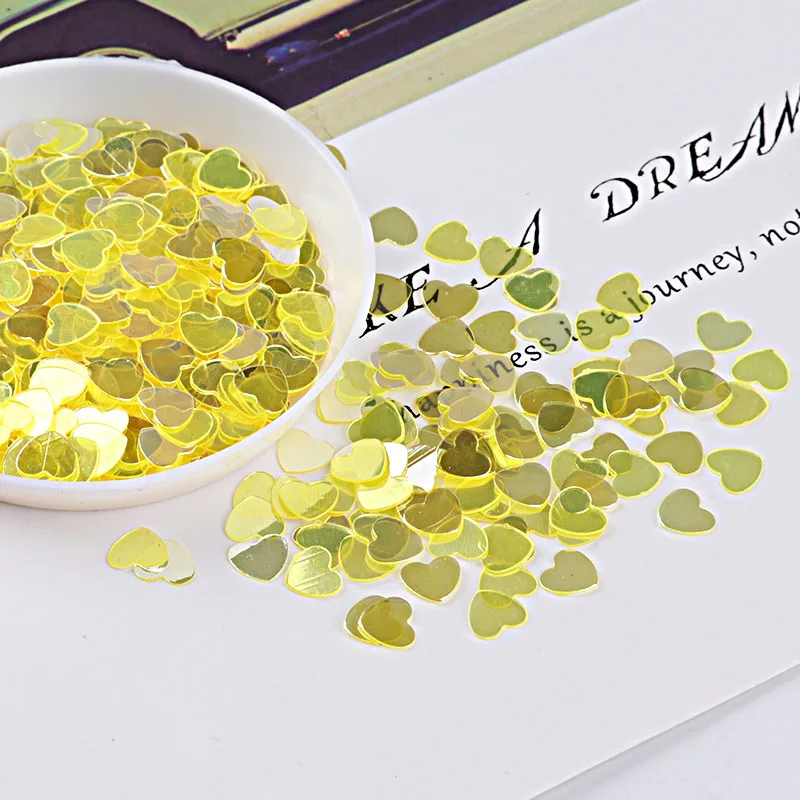 10 г/лот 6 мм Сердце Любовь ногтей Sequin Блеск для Craft DIY слизь пайетками ногтей маникюр, свадебный Декор lentejuelas - Цвет: Yellow