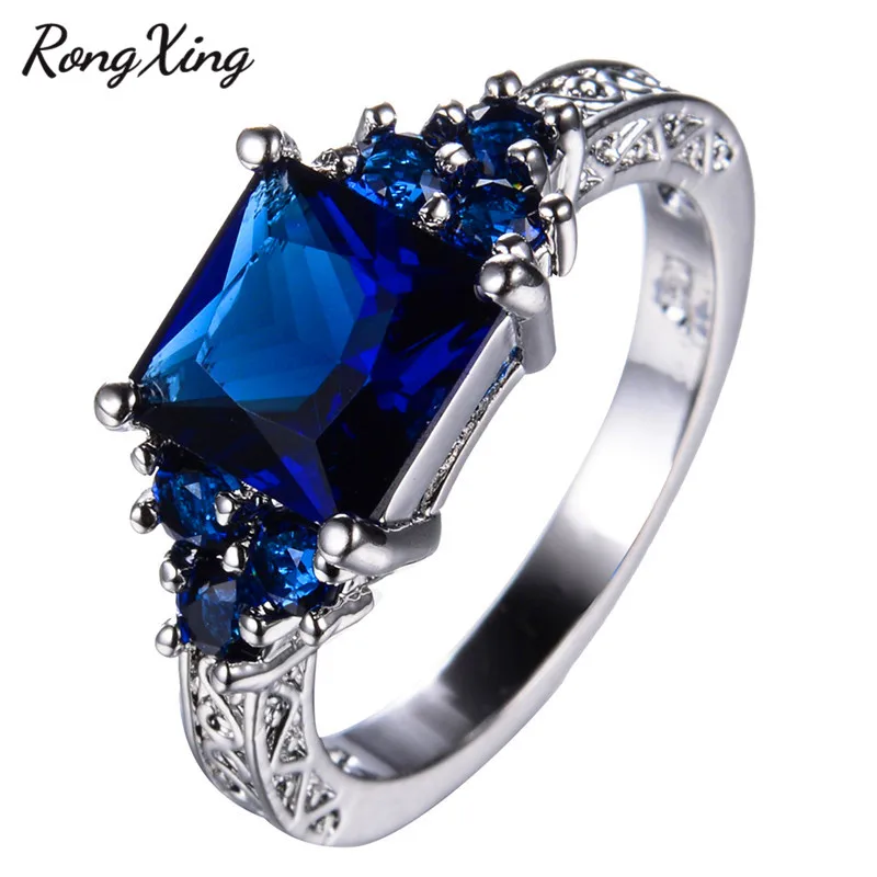 Женские обручальные кольца RongXing с голубым цирконом винтажное модное кольцо