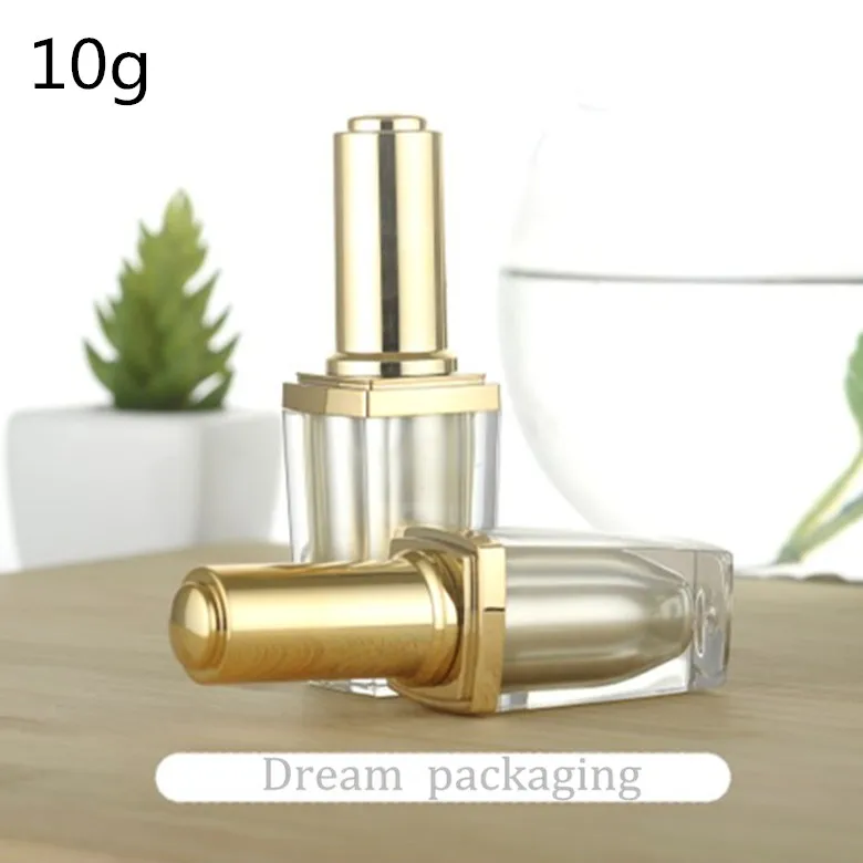 

10ml high quality luxury nail polish acrylic bottles with brush 10cc square gold bottle for nail polish essential oil container