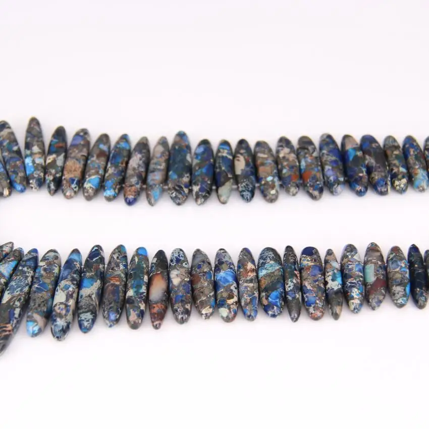 Blue Sea Sediment Stone Top Drilled Double Stick Point Pendants strand Graduated Emperor Stones Slice Loose Beads DIY Necklace | Украшения