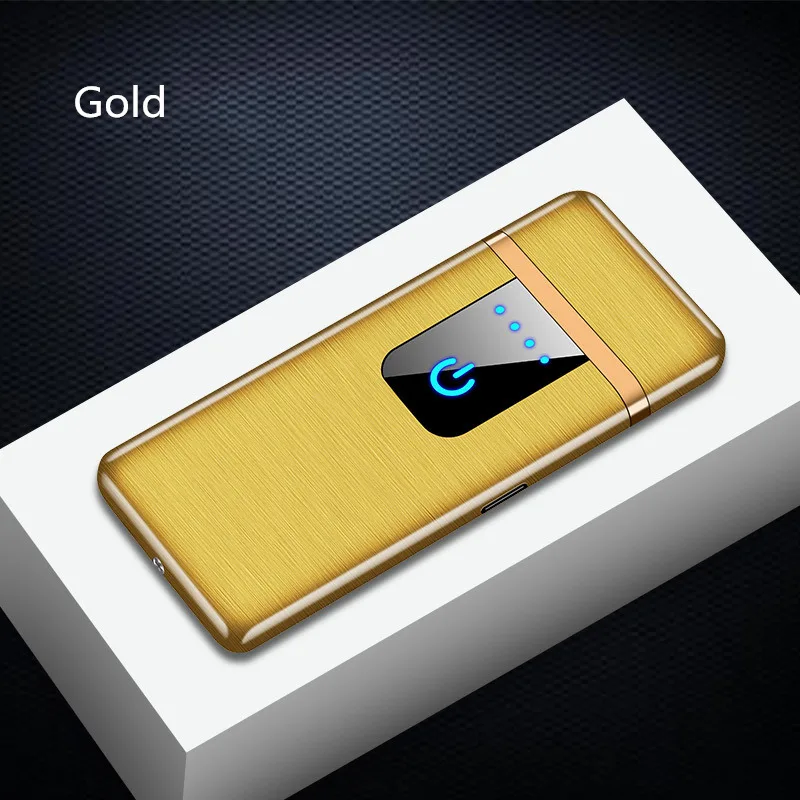 Новая ультратонкая USB зарядка зажигалка с сенсорным экраном Электронная зажигалка маленькая зарядка электрическая зажигалка ветрозащитный мужской подарок - Цвет: Золотой