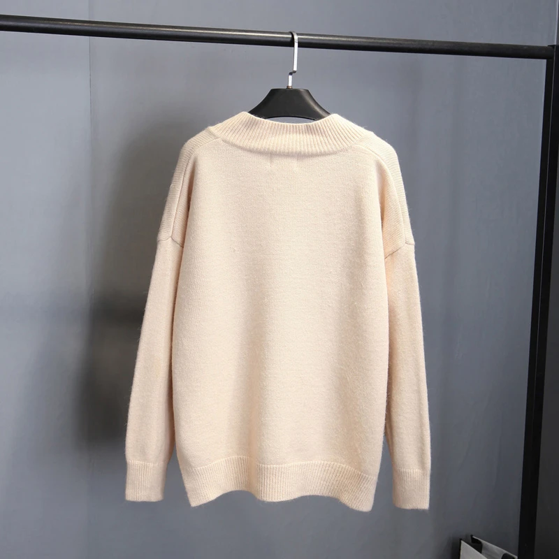 Женский шерстяной вязаный пуловер свободный свитер с V-образным вырезом