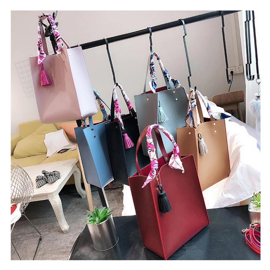 DUSUN 2pcs/Set Women Bag Tassel Pure PU Leather Shoulder Crossbody Bag Women Handbag Scarves Set Large Tote Female Shopping Bag