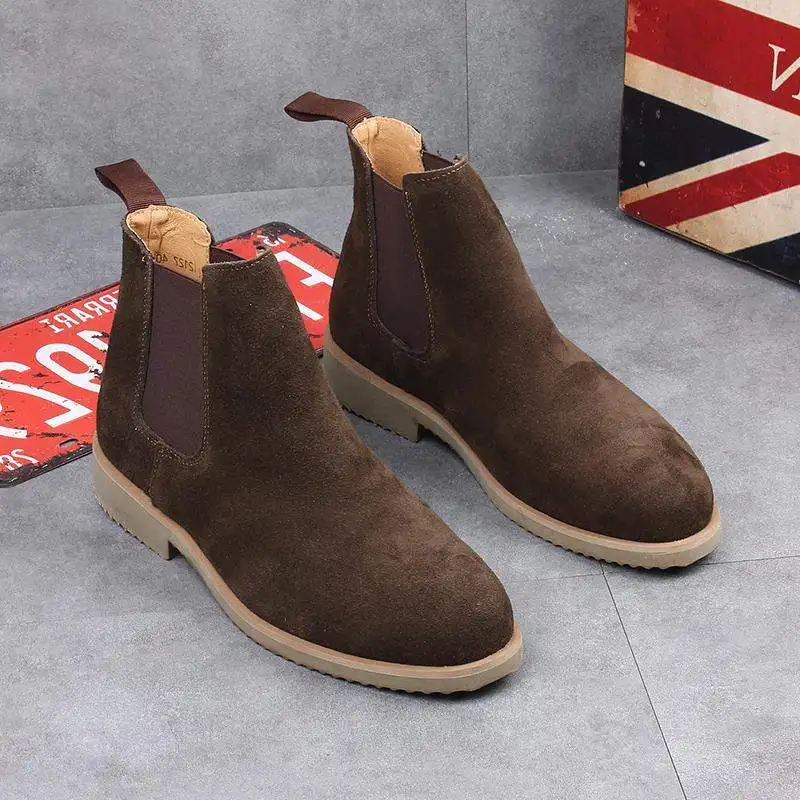 Ботинки мужские из коровьей замши брендовые дизайнерские полусапожки без