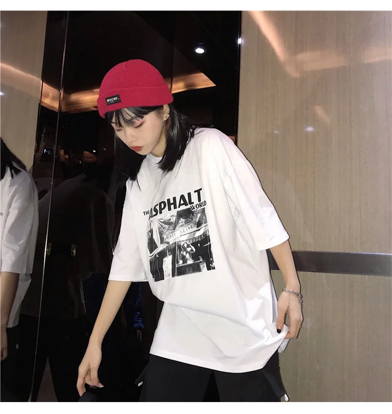 Ulzzang хип-хоп женская футболка, топ, футболка в стиле Харадзюку, футболка с модным принтом 90 s, футболка оверсайз, уличная одежда с коротким рукавом