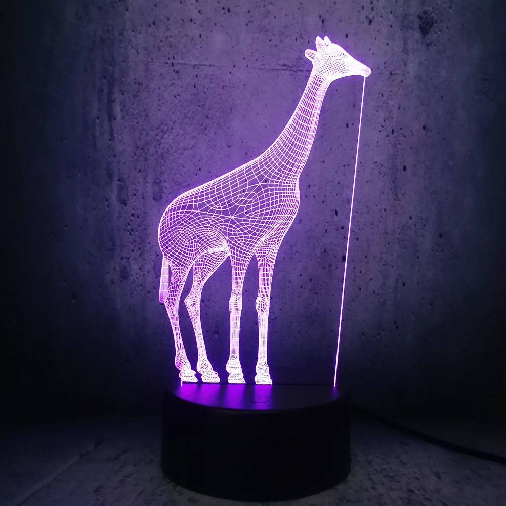 Африканский животный Жираф 3D USB светодиодный светильник 7 цветов меняющий