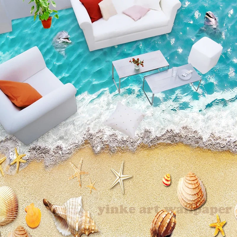 

custom any size 3d sandbeach expoxy floor vinyl for room floor home decor