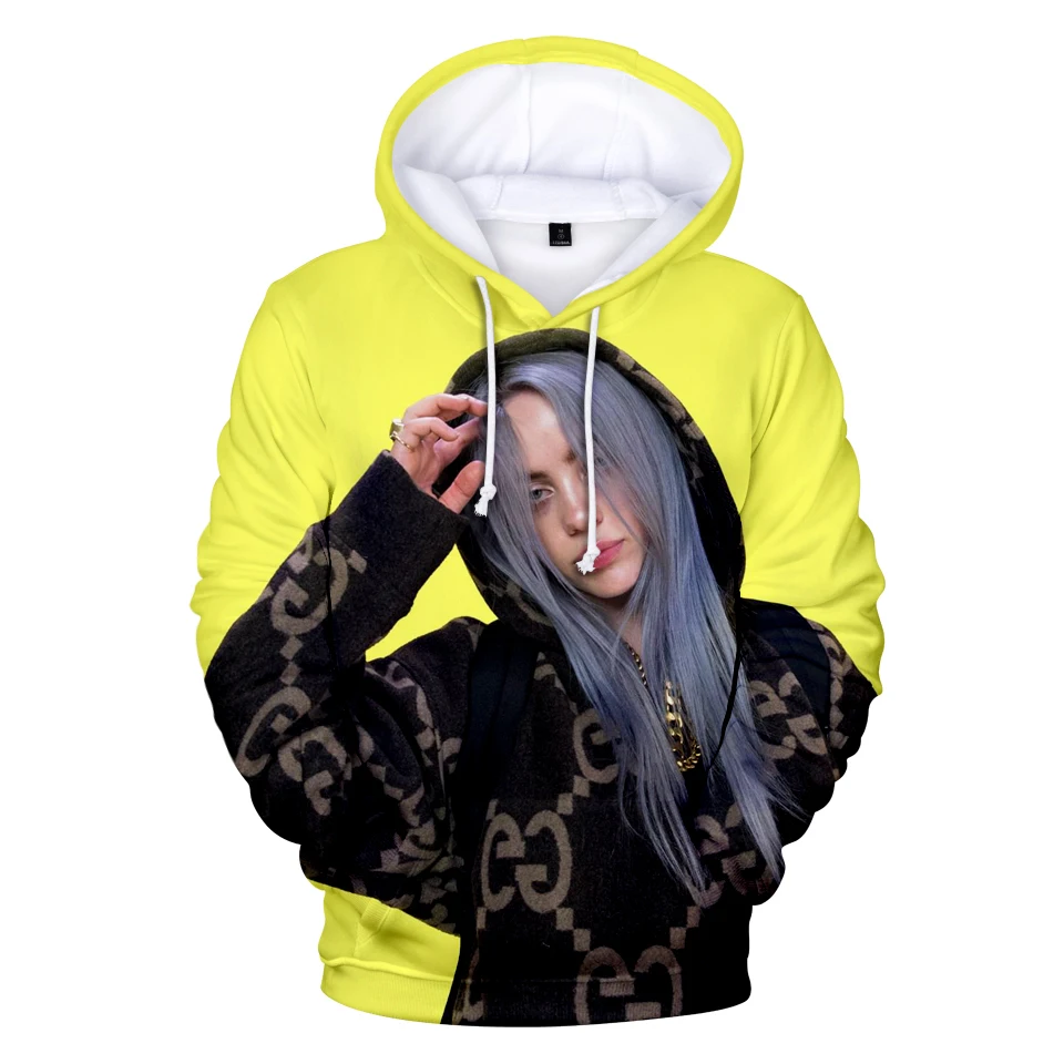 Новая мода 3D Billie Eilish толстовка с капюшоном Длинная Толстовка Топ в стиле