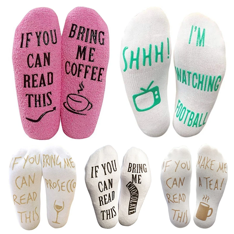 

Funny Socks Letter Print Sock If You Can Read This Bring Me Wine Cotton Casual Mid Short Socks Unisex Comfortable Stretch Fabric