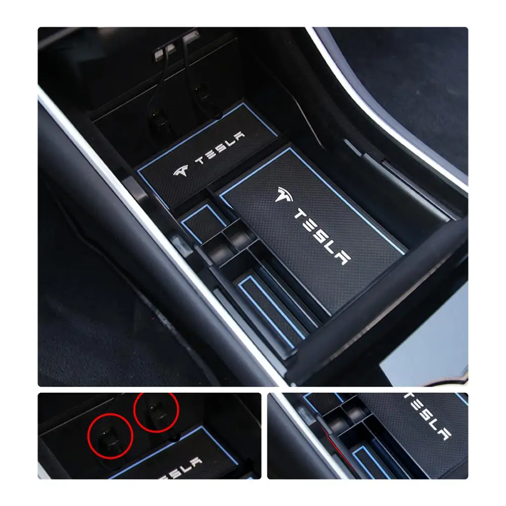 RUIYA ящик для хранения в подлокотнике автомобиля для Tesla модель 3 центральный ящик для хранения Противоскользящий резиновый ящик для укладки авто аксессуары для интерьера