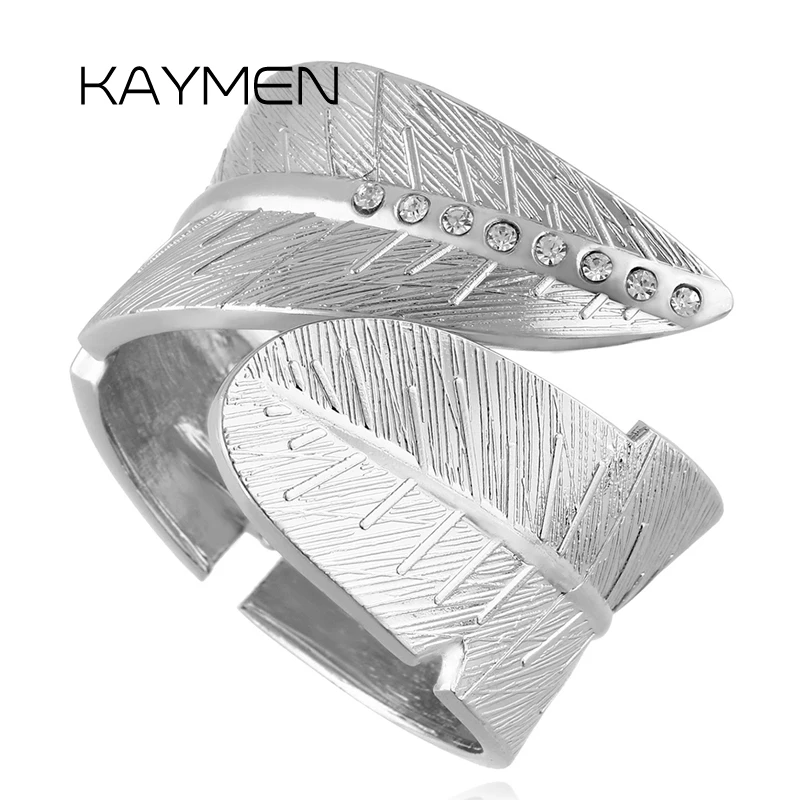 KAYMEN женские красивые кристаллы лист Форма Заявление Браслет манжета для девушек