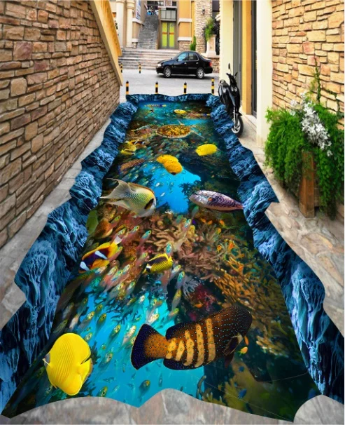 

[Самоклеющиеся] 3D коралловые морские рыбки 7 Нескользящие водонепроницаемые фото самоклеющиеся напольные настенные стикеры обои фрески на...