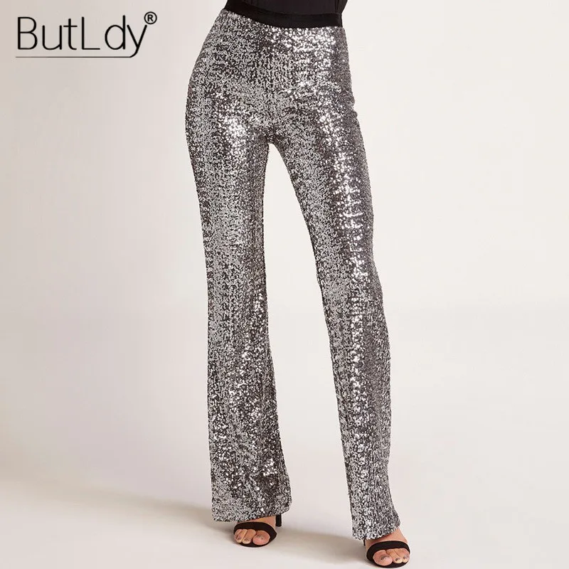 Женские широкие брюки с блестками весенние сексуальные блестящие Брюки-Капри