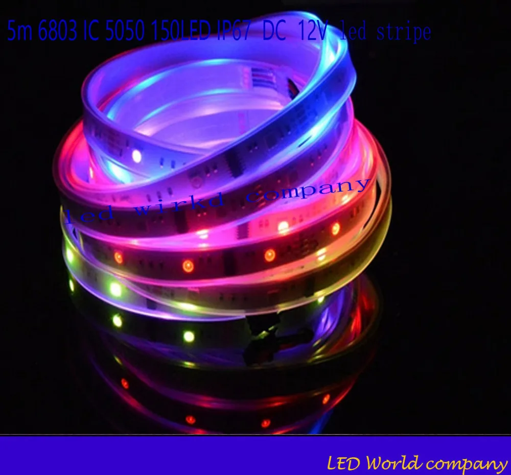 Бесплатная доставка DC12V 5 М 150LED Светодиодная лента 6803 IC SMD 5050 RGB dream magic color led pcb