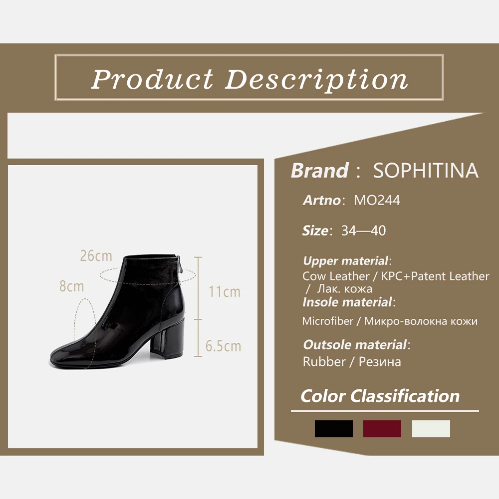

SOPHITINA Fashion Patent Leather Boots Comfortable Square Heel Special Square Toe Women's New Shoes New Design Ankle Boots MO244