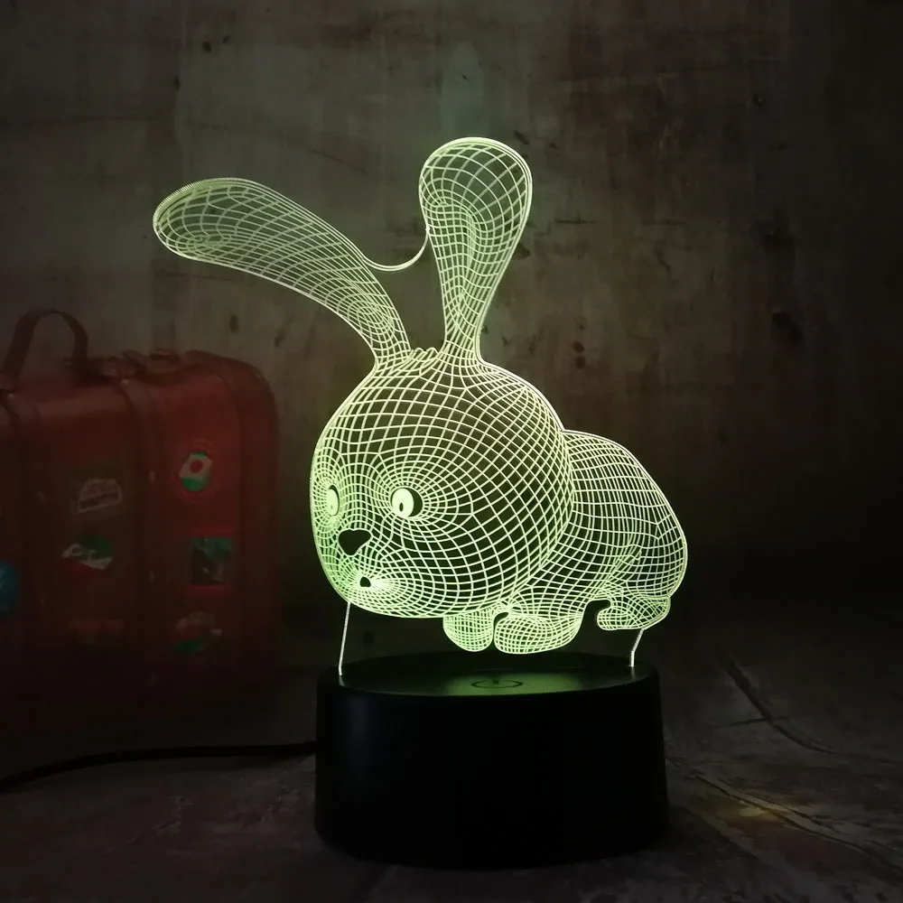 Мультяшный 3D светодиодный светильник ing Animal Rabbit акриловый RGB Ночной USB с сенсорным