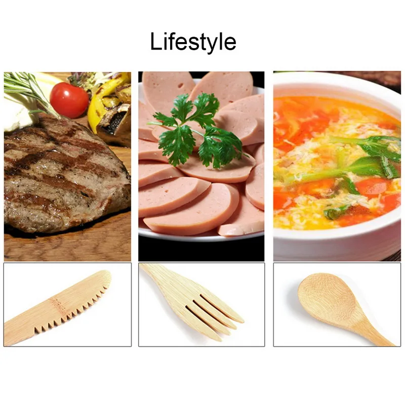 Многоразовый деревянный дорожный столовый набор для кухни набор посуды портативная вилка ложка нож соломенная щетка бамбуковые столовые приборы набор посуды