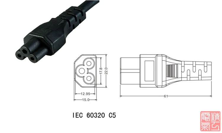 Австралийский шнур питания переменного тока IEC320 C5 портативный с 3 зубцами для